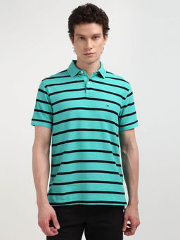 Tommy Hilfiger - Green Collar Neck Stripes Polo T-Shirt