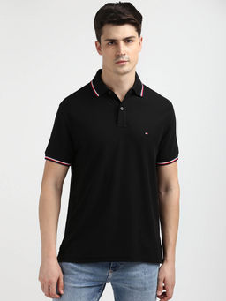 Tommy Hilfiger - Black Collar Neck Solid Polo T-Shirt