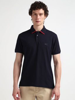 Tommy Hilfiger - Navy Blue Collar Neck Solid Polo T-Shirt
