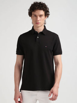 Tommy Hilfiger - Black Collar Neck Solid Polo T-Shirt