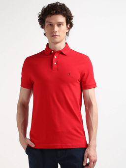 Tommy Hilfiger - Red Collar Neck Solid Polo T-Shirt