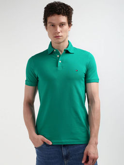Tommy Hilfiger - Green Collar Neck Solid Polo T-Shirt