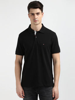 Tommy Hilfiger - Black Collar Neck Solid Polo T-Shirt