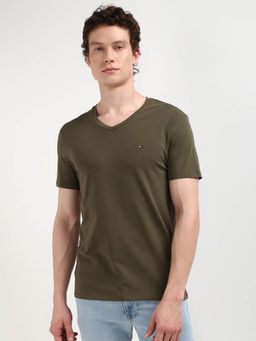 Tommy Hilfiger - Green V-Neck Solid T-Shirt