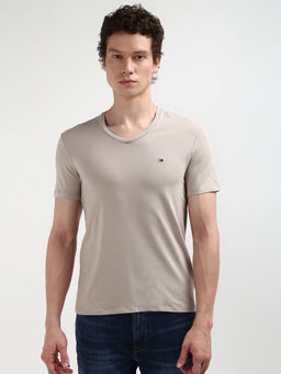 Tommy Hilfiger - Beige V-Neck Solid T-Shirt