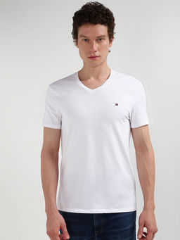 Tommy Hilfiger - White V-Neck Solid T-Shirt