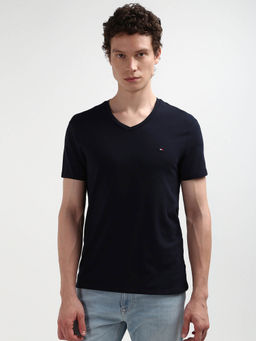 Tommy Hilfiger - Blue V-Neck Solid T-Shirt