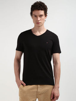 Tommy Hilfiger - Black V-Neck Solid T-Shirt