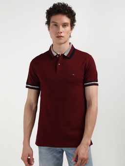 Tommy Hilfiger - Red Collar Neck Solid Polo T-Shirt