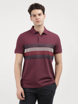 Tommy Hilfiger - Purple Collar Neck Stripes Polo T-Shirt