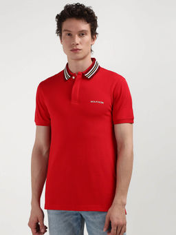 Tommy Hilfiger - Red Collar Neck Solid Polo T-Shirt