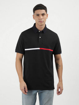Tommy Hilfiger - Black Collar Neck Solid Polo T-Shirt