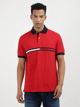 Tommy Hilfiger - Red Collar Neck Solid Polo T-Shirt