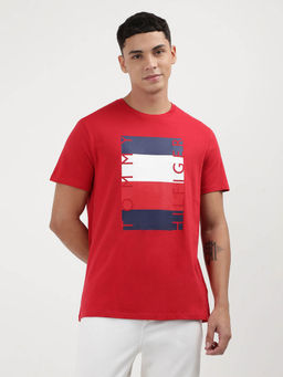 Tommy Hilfiger - Red Crew Neck Printed T-Shirt