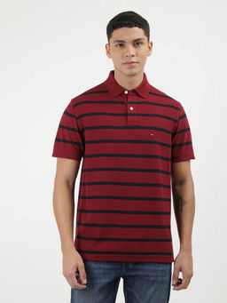 Tommy Hilfiger - Red Collar Neck Stripes Polo T-Shirt