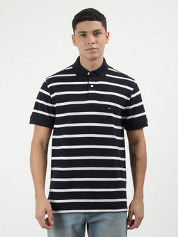 Tommy Hilfiger - Black Collar Neck Stripes Polo T-Shirt