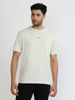 Tommy Hilfiger - Beige Round Neck Embroidered T-Shirt