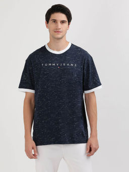 Tommy Hilfiger - Blue Round Neck Self Design T-Shirt
