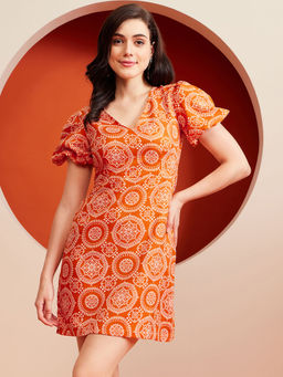 KASSUALLY - Puff Sleeve Back Knotted Short Dress