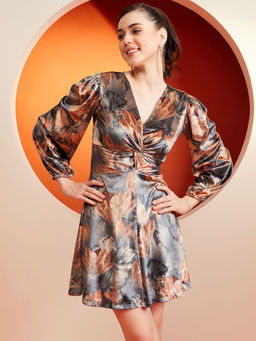 KASSUALLY - Foil Print Twisted Knot A-Line Dress