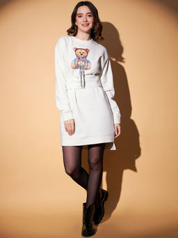 KASSUALLY - Sweatshirt Style Fleece Dress with Belt (Set of 2)