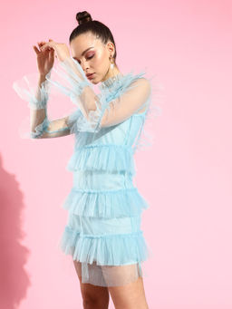 KASSUALLY - Women Alluring Turquoise Blue Solid Tulle Dress