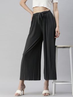 SHOWOFFFF - Womens Solid High-rise Grey Trousers