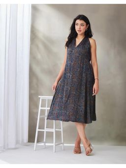 Fabindia - Blue Rayon Blend Ajrakh Printed Marilyn Halter Dress