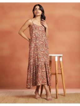 Fabindia - Red Viscose Kalamkari Printed Maxi Dress