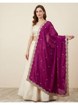 MUFFLY - Purple with Two-Sided Scalloped Floral Border, Mirror Embellishment Dupatta