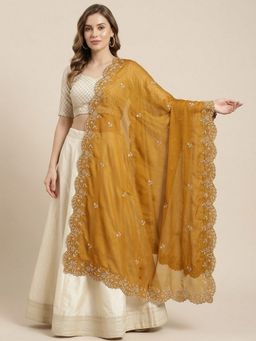 MUFFLY - Mustard with Four Sided Scalloped Floral Border and Elegant Buti Embellished Dupatta