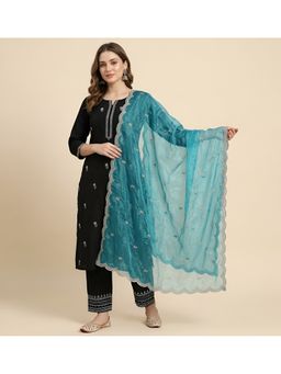 MUFFLY - Aqua Twill Net Border and Delicate Buti Embroidery Dupatta