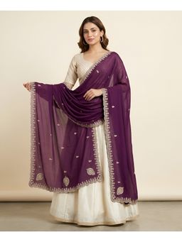 MUFFLY - Purple Embroidered with Four-Sided Floral Border and Elegant Buti Work Dupatta