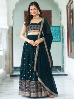 Odette - Green Georgette Embellished Lehenga and Dupatta with Unstitched Blouse