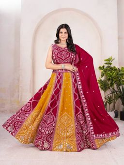 Odette - Pink Silk Blend Embellished Lehenga and Dupatta with Unstitched Blouse