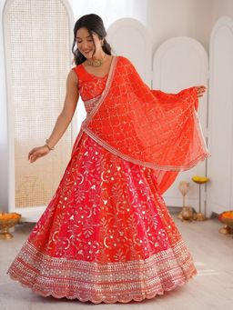 Odette - Orange Georgette Embellished Lehenga and Dupatta with Unstitched Blouse