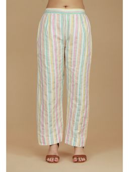 Tjori - Multicolor Striped Cotton Viscose Pant
