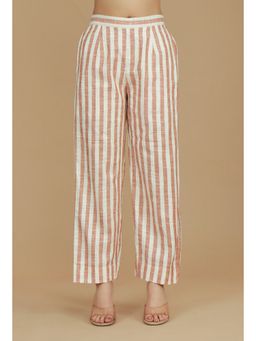 Tjori - Beige Striped Cotton Viscose Pant