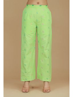 Tjori - Lime Green Booti Embroidered Cotton Viscose Pant