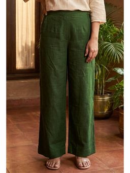 Tjori - Dark Green Solid Cotton Pant