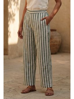 Tjori - Green Striped Cotton Pant