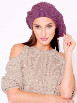 Bharatasya - Stylish Fine Knitted Beret Cap Purple
