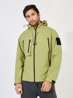 Styli - Men Hooded Contrast Multi Zip Detail Lined Parka Jacket