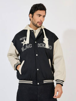 Styli - Men Hooded Varsity Embroidered Badge Detail Bomber Jacket