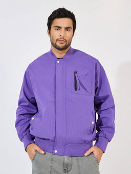 Styli - Men Pocket Zip Detail Lined Solid Bomber Jacket