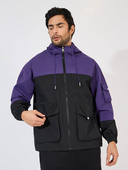 Styli - Men Hooded Color Blocked Detail Lined Utility Jacket