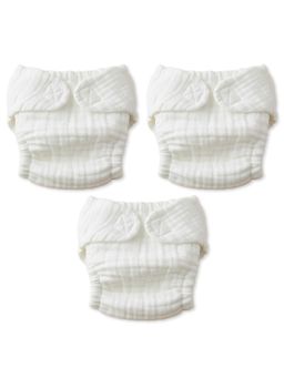 Baby Moo - White Plain 12 Layer Absorbent Muslin Diaper (Pack of 3)
