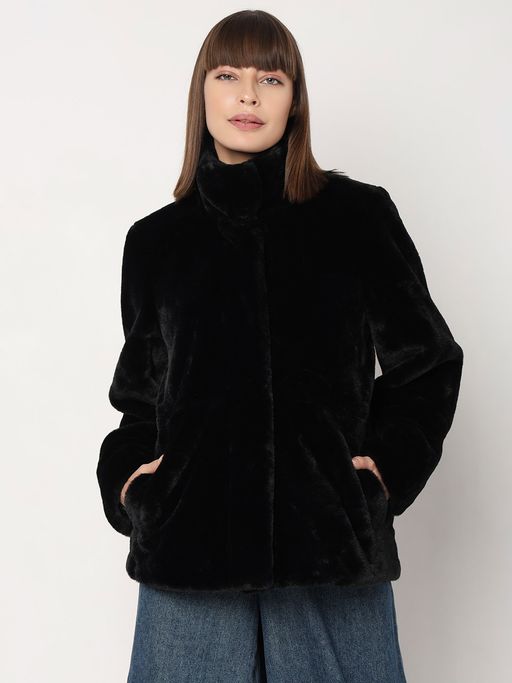 Nykaa Fashion Vero Moda Black Faux Fur Jacket Buy VERO MODA Black