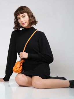 VERO MODA - Black High Neck Bodycon Fitted Dress