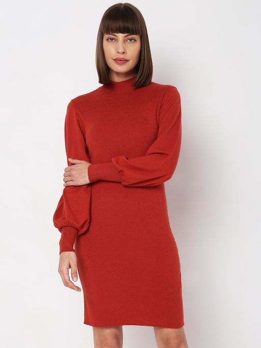 Buy VERO MODA Red High Neck Bodycon Fitted Dress Online